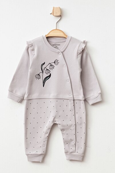 Aziz Bebe Baby Girl Floral Patterned Jumpsuit with Snap Fasteners 0 Month - 6...
