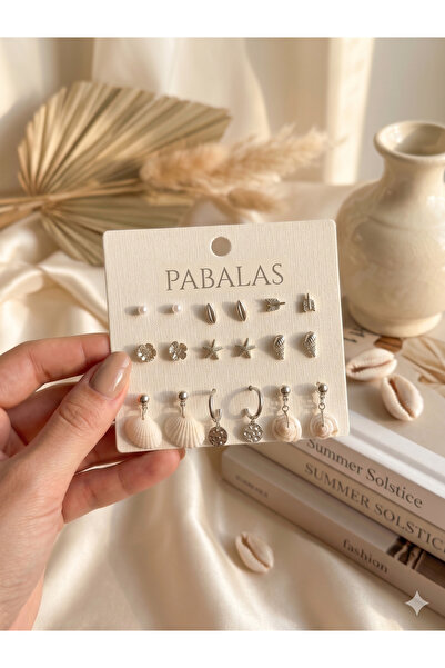 PABALAS 18-Piece Women's Silver Sea Shell Earring Set – Multi-Earring Combina...
