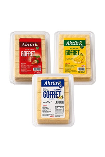 Aktürk Gofret Vanilyalı 475 gr ve Çilek ve Muz Kremalı 430 gr 3 lü Karma Paket