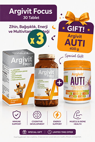 Argivit Focus Tablet 30 tablet 3 Adet + Auti Gift