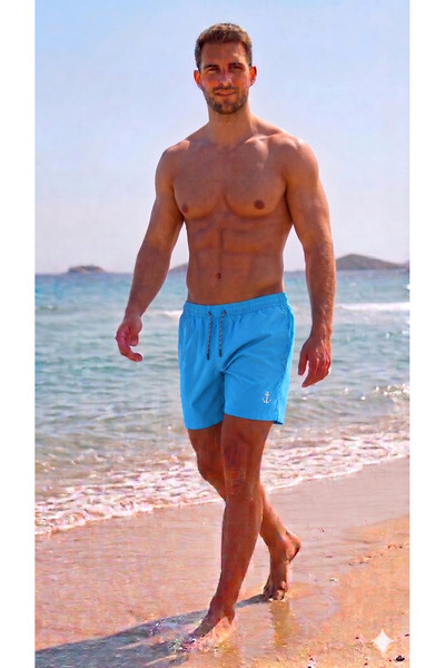 My-o Çapa Detail Men's Swim Shorts Quick Drying Zippered Double Pockets - Tie...