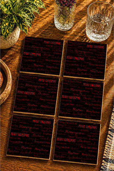 JHAAR Modern Textual Design - "Merry Christmas" Set of 6 Coasters - Uv Printi...