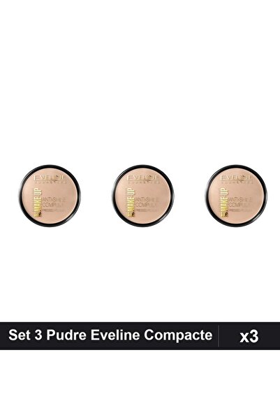 Makeup Set 3 Pudre Compacte Eveline Anti-Shine Complex, Nuante Golden Beige ,...