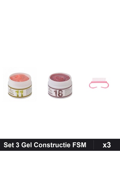Makeup Set 3 Gel Constructie UV LED FSM 15g, Nuante 11 18, Perie Praf Roz, Ma...
