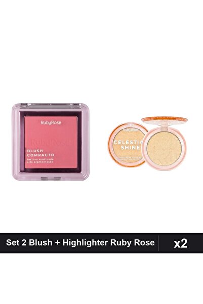 Makeup Set 2 Fard de obraz compact Ruby Rose BL 20 7.3g + Iluminator Celestia...