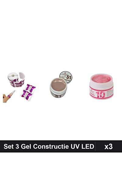 Makeup Set 3 Gel Constructie UV LED FSM 15g, Nuante 31 10, Sablon Fluture, Ma...