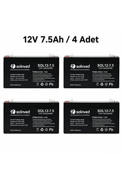 SOLİNVED 12V 7.5Ah Kuru Tip Akü (4 Adet)
