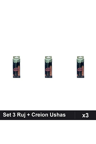 Makeup Set of 3 Lipstick + Pencil Ushas no. 17, Lip Makeup, Uniform Shade, Co...