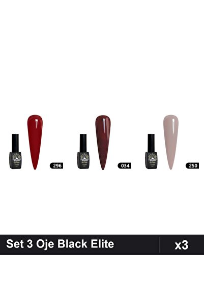 Makeup Set of 3 Semi-permanent Nail Polish Black Elite 8ml, Global Fashion, S...