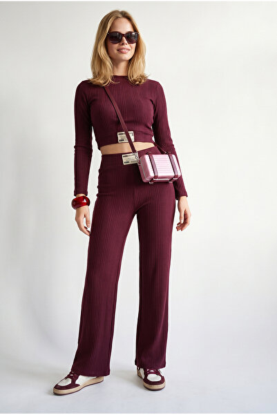 Olalook Women's Plum Arma Detailed Draped Top and Bottom Set Tkm-19000496