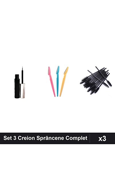 Makeup Set 3 Creion Sprâncene cu Tuș Magnetic, Lame și 10 Periuțe Stilizare