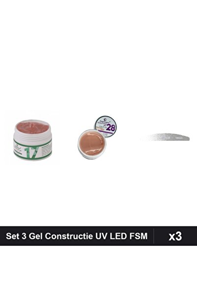 Makeup Set 3 Gel Constructie UV LED FSM 15g Nuante 17 28, Pila Unghii Emma 15...