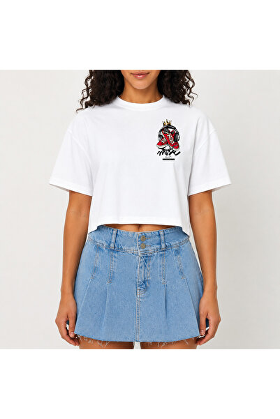 URBANTRENDSTORE Crop T-shirt με λευκό σχέδιο, άνετη εφαρμογή, ακατέργαστη κοπ...