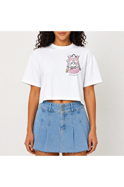 URBANTRENDSTORE Crop T-shirt Λευκό με ισχυρό τύπωμα, άνετη εφαρμογή, ακατέργα...