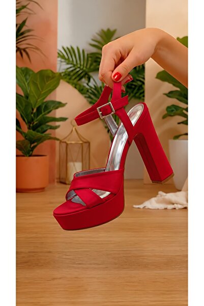 LUCKY COLLECTİON Women's Cross-Strapped 13cm Heeled Platform Evening Dress We...