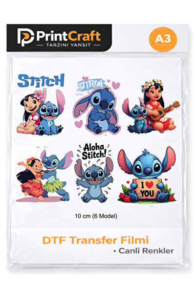 PRİNTCRAFT RENKLİ DÜŞLER ATÖLYESİ 10 cm 6 adet Stitch Modeli Ütü ile Yapışan ...