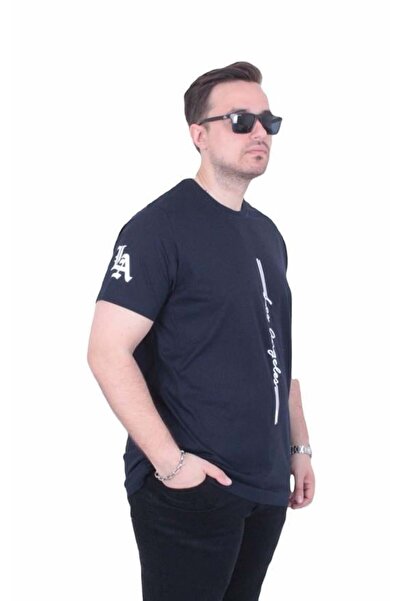 Starbattal Men's Oversize Crew Neck T-Shirt Los Angeles 26155 Navy Blue