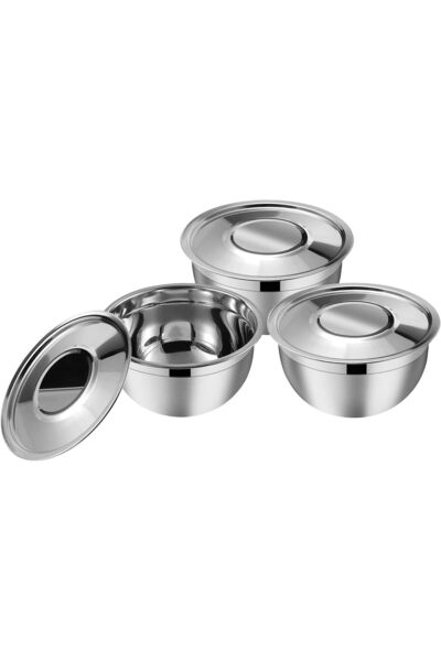 Kraft Stainless Steel Serving Bowl Set with Lids, Matte Finish, 18cm, Silver,...