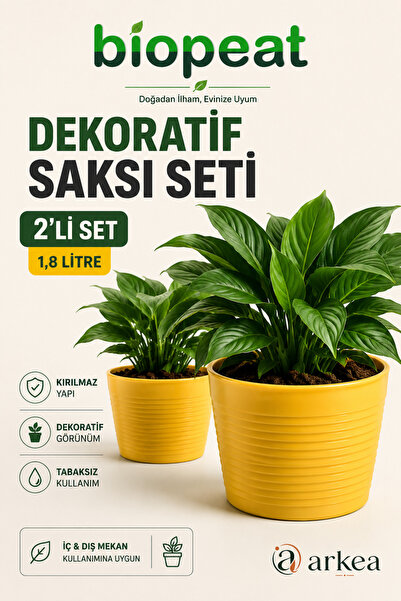biopeat 2’li Dekoratif Saksı Seti 1,8 Litre | 15 cm Kırılmaz Plastik Saksı | ...