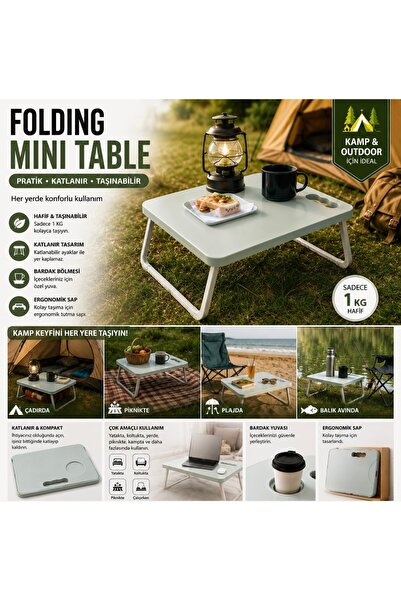 Nobrand Katlanabilir Mini Kamp Masası – Bardak Yuvalı Taşınabilir Laptop & Pi...