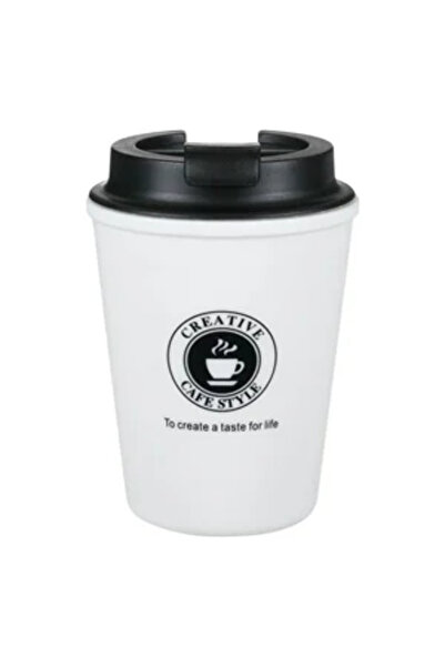 Zumzeria Pahar de plastic alb-negru cu capac 300ml
