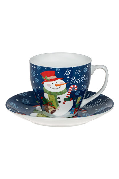 Zumzeria Blue Porcelain Snowman "Is The Season" Cup and Plate Set 220ml