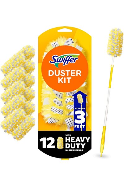 Swiffer Heavy Duty Duster with Extended Handle for Beginners (1 Handle, 12 Du...