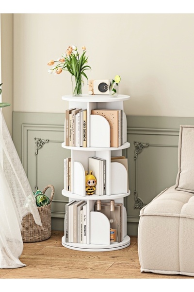 Bojasmiial 360° Rotating Bookshelf, Large Capacity Storage Shelf, Corner Cyli...