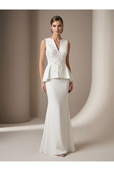 Hassene Butik Hassene Pearl Elbise Peplum ve Dantel İşlemeli Abiye Nişan Mezu...