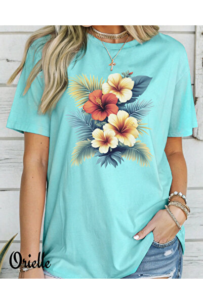 Orielle Tricou cu croială lejeră cu flori tropicale