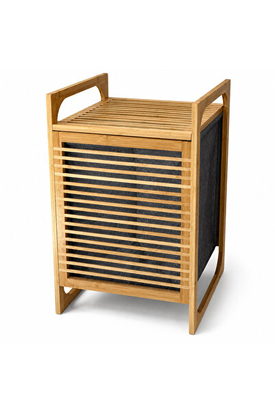 ABS Cos de rufe din bambus , cu capac si sac textil gri, pliabil, 40 x 35 x 6...