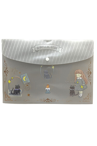 Limmy Cat Girl White Patterned Snap Envelope File - 1 Piece