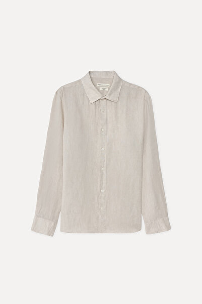 Mudo Men's Beige Regular Fit Long Sleeve Linen Shirt
