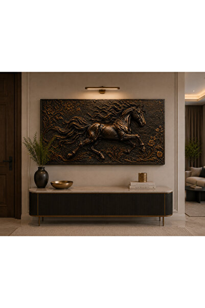 EvimeTablo Bronze At Figürlü Kanvas Tablo Modern Lüks Salon Ofis ve Antre Duv...