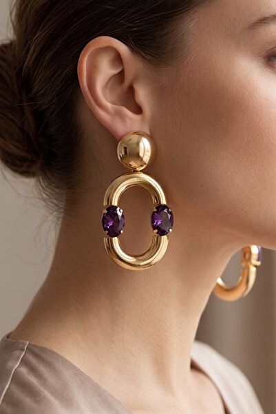 PETEK AKSESUAR Metal Oval Earrings 8 Cm.