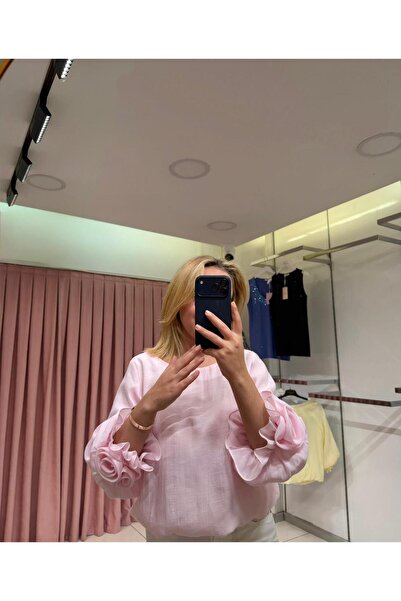 LADYSAN STUDİO Premium Volan Çiçek Kol Bluz