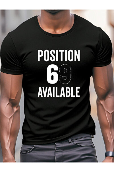 Sovae تي شيرت رجالي أسود من القطن الخالص مطبوع عليه "Position 69"
