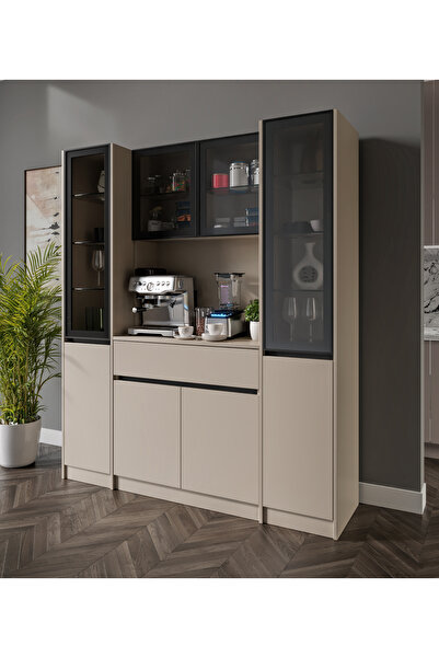 GuneyStore Viona Maxi Kum Beji Komple MDF LED Aydınlatmalı Kahve Köşesi - Ücretsiz Montaj