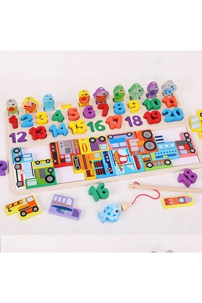 ETOY Joc educational multifunctional din lemn 4 in 1, tabla logaritmica cu nu...