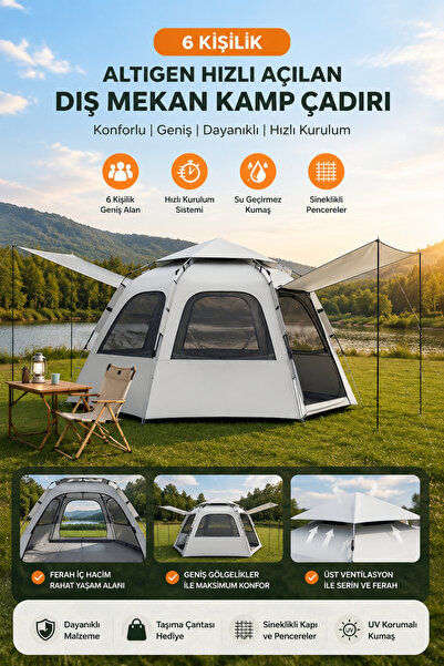 Toyaş Altıgen Hızlı Açılan Kamp Çadırı 6 Kişilik 300x300x170 cm Oxford Kumaş ...