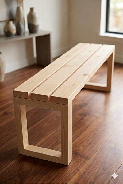 Has AKS orman Ladin Masif Ahşap Bank Tabure 30x70x42 Cm Naturel v2