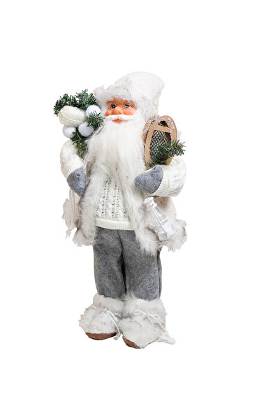 Zumzeria Figurină decorativă Moș Crăciun albă cu felinar 45cm