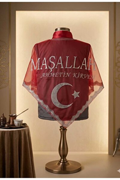 GÜRLEK TEKSTİL Kırmızı Maşallah Özel Yazılı İsimli Kirvesi Sünnet Ayyildizli ...
