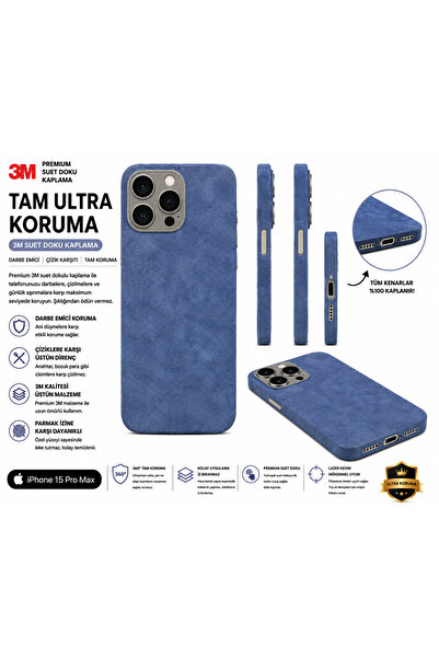 Biemtek iPhone 15 Pro Max Uyumlu Süet Telefon Arka Kaplama | Premium Kadife D...