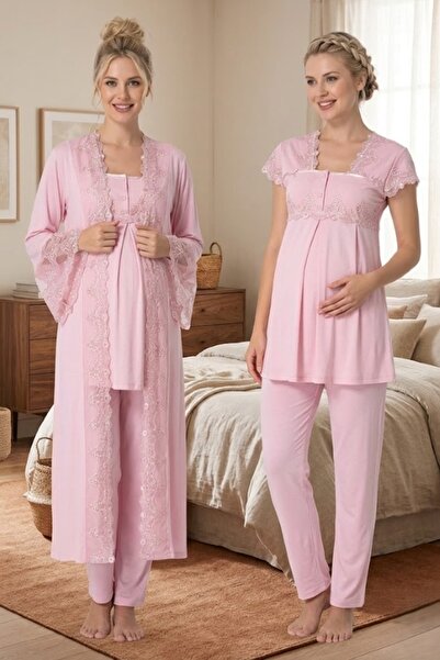 LOHOUSE Women's Powder Lace Maternity Pajama Set with Breastfeeding Features ...