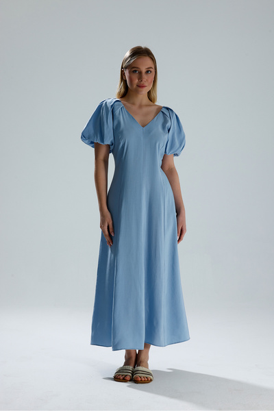 muub's Bollans Balon Kol V-Neck Long Dress