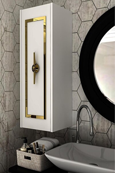 DEMONTE DECOR D7055DD-32 DUVARA MONTE TEK KAPAKLI BANYO DOLABI BEYAZ-ALTIN
