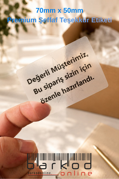 Barkodonline Premium Şeffaf Müşteri Teşekkür Etiketi 50x70mm. 100 Adet