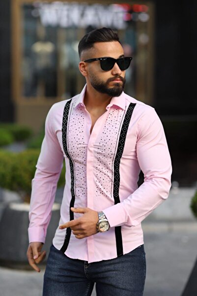 BAYIM Erkek Slim-Fit Dikey Kadife Şeritli ve Kristal Taş İşlemeli Premium Lük...