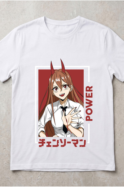 Silkensoul Chainsaw Man Power Design Black and White Standard Fit Anime T-Shirt